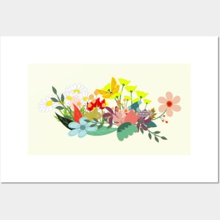 Garden with Colorful Flowers Posters and Art